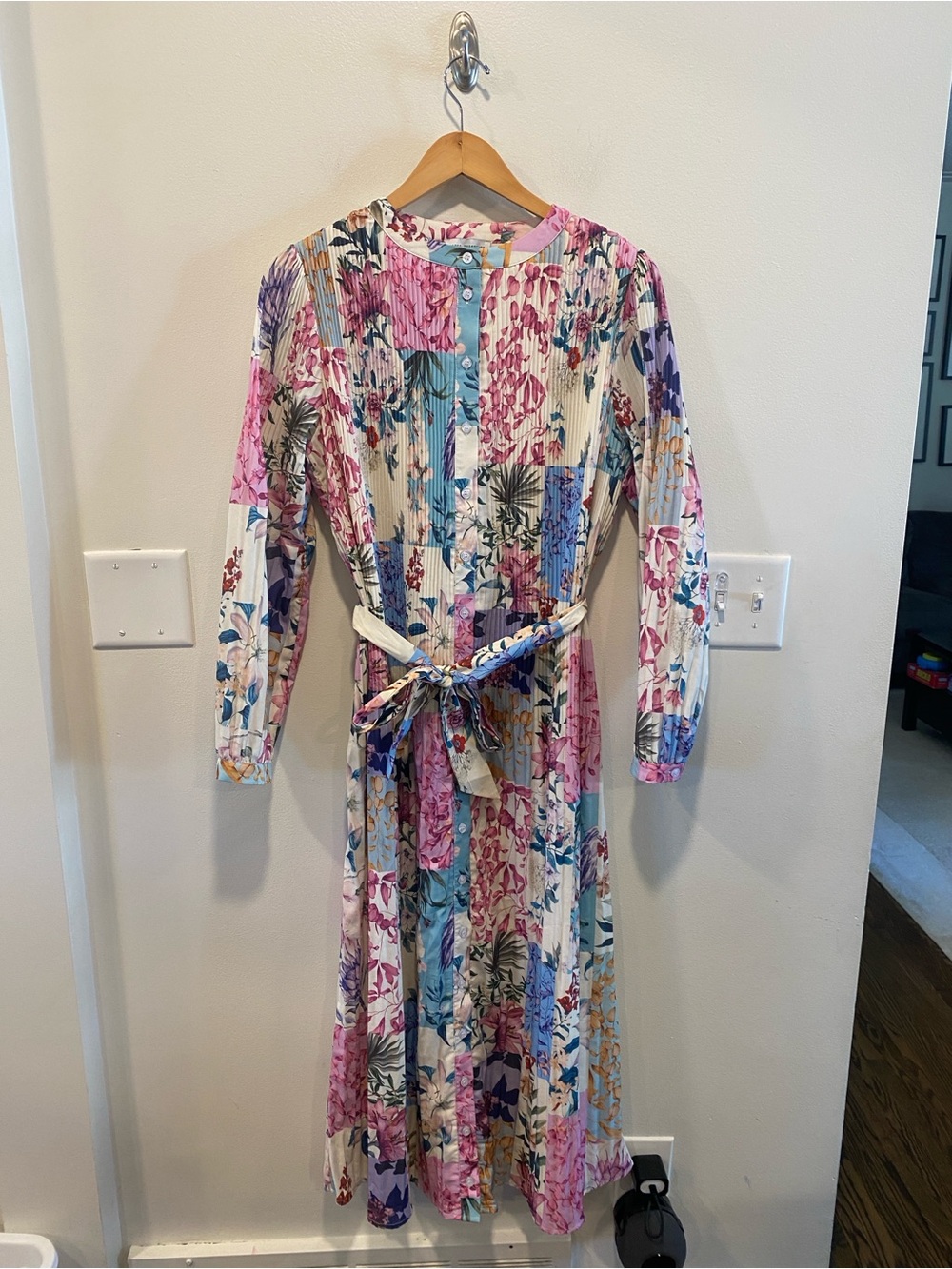 Paper Parachute Womens Patchwork Floral Midi Shirt Dress Size Small modest